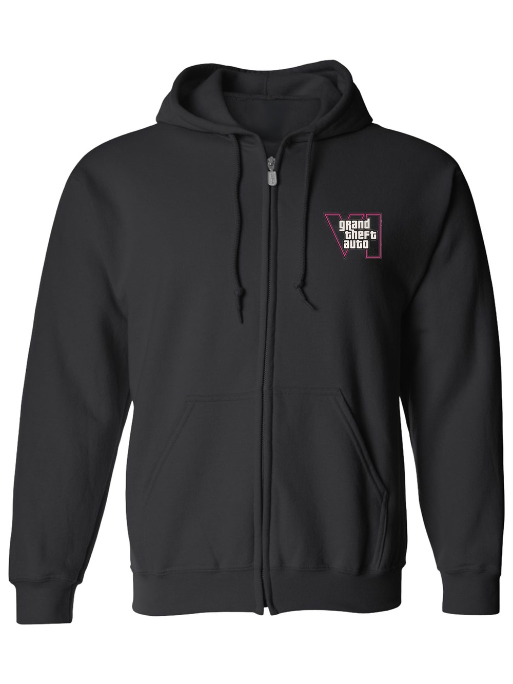 Men's GTA 6 Embroidered Zipper Hoodie - Black